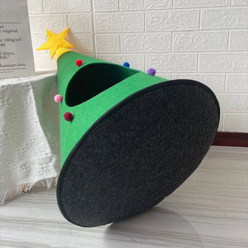 Felt Pet Nest Dog Tent Folding Christmas Cat Tree Hole Autumn And winter Warm Cat Nest Decoration Plush Ball Gift
