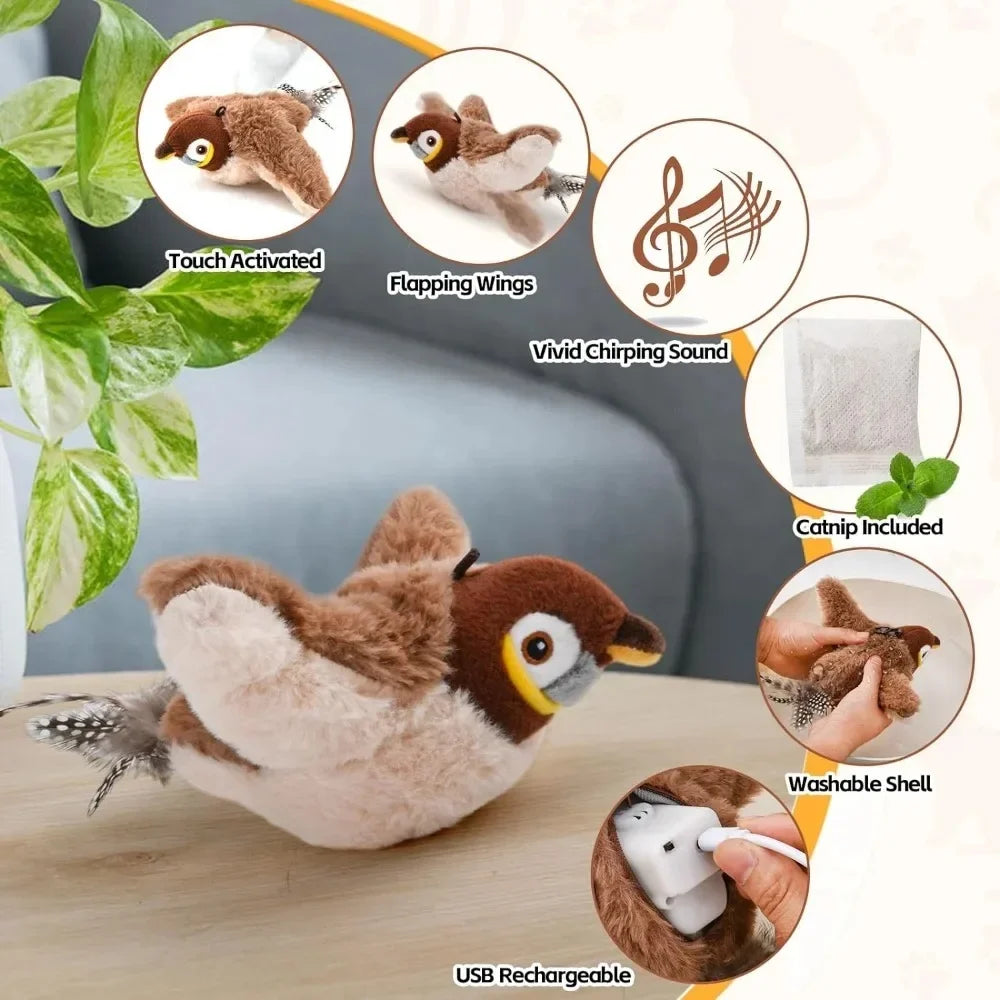 Remote Control Cat Toy Interactive Electric Fluttering Sparrow Realistic Bird Movements Engaging Pet Play Accessory