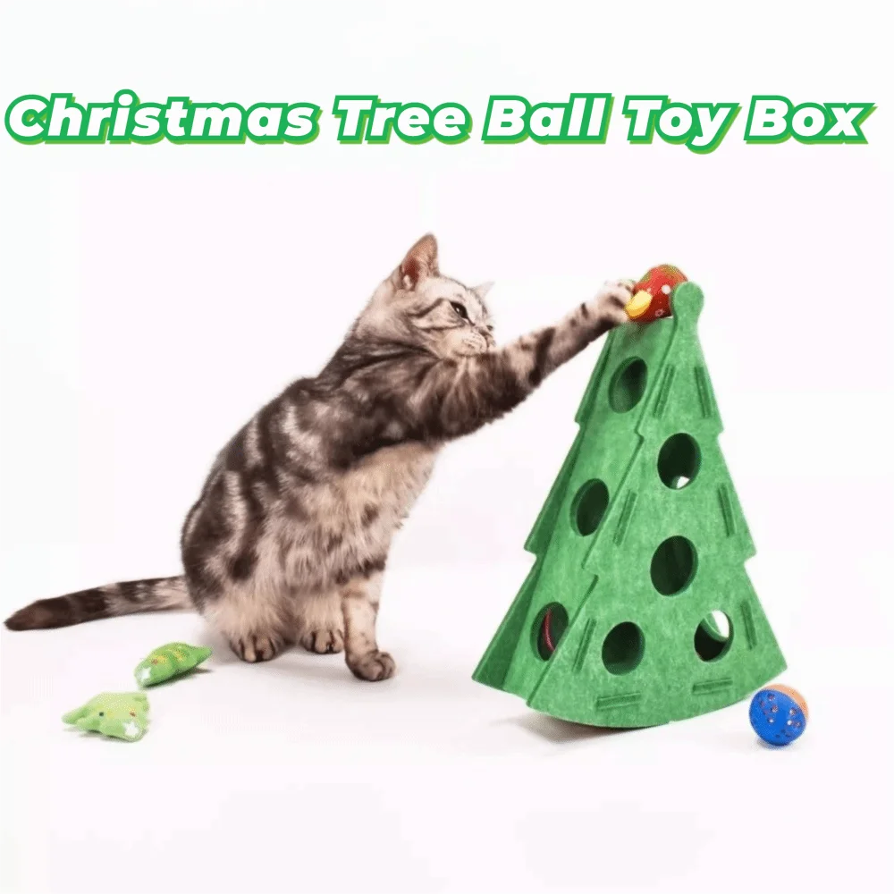 Creative Christmas Tree Shape Cat Scratching Posts with Ball Felt Cat Puzzle Box DIY Compact Size Pet Interactive Toy Kitten