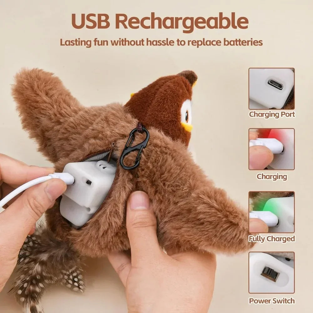 Remote Control Cat Toy Interactive Electric Fluttering Sparrow Realistic Bird Movements Engaging Pet Play Accessory
