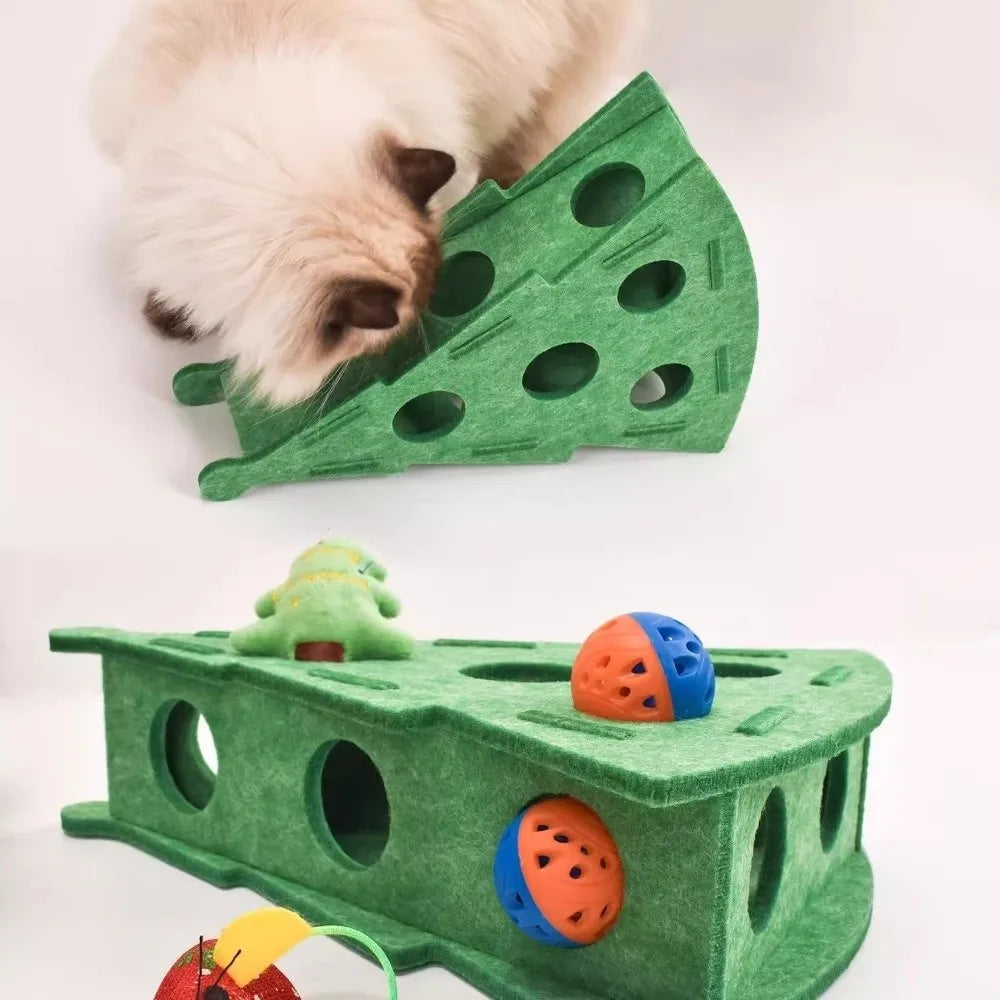 Creative Christmas Tree Shape Cat Scratching Posts with Ball Felt Cat Puzzle Box DIY Compact Size Pet Interactive Toy Kitten