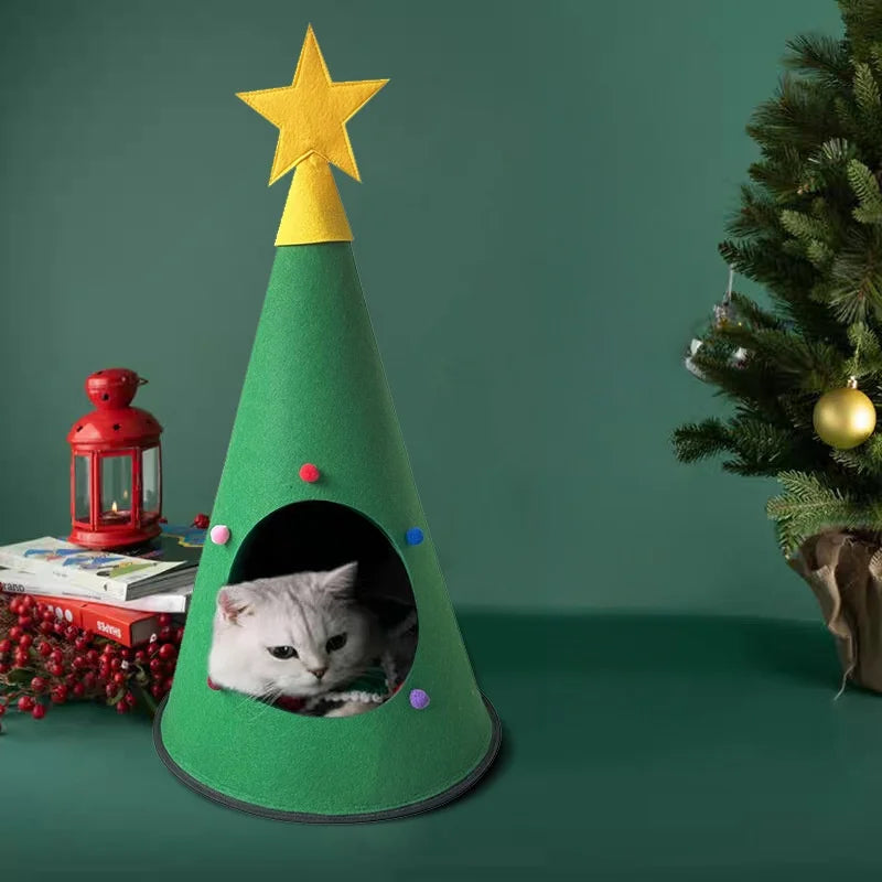 Felt Pet Nest Dog Tent Folding Christmas Cat Tree Hole Autumn And winter Warm Cat Nest Decoration Plush Ball Gift