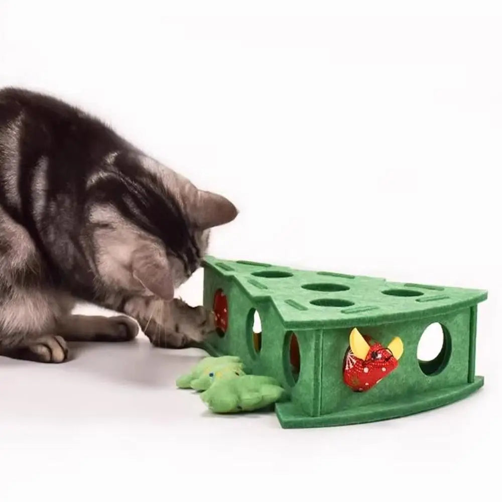 Creative Christmas Tree Shape Cat Scratching Posts with Ball Felt Cat Puzzle Box DIY Compact Size Pet Interactive Toy Kitten