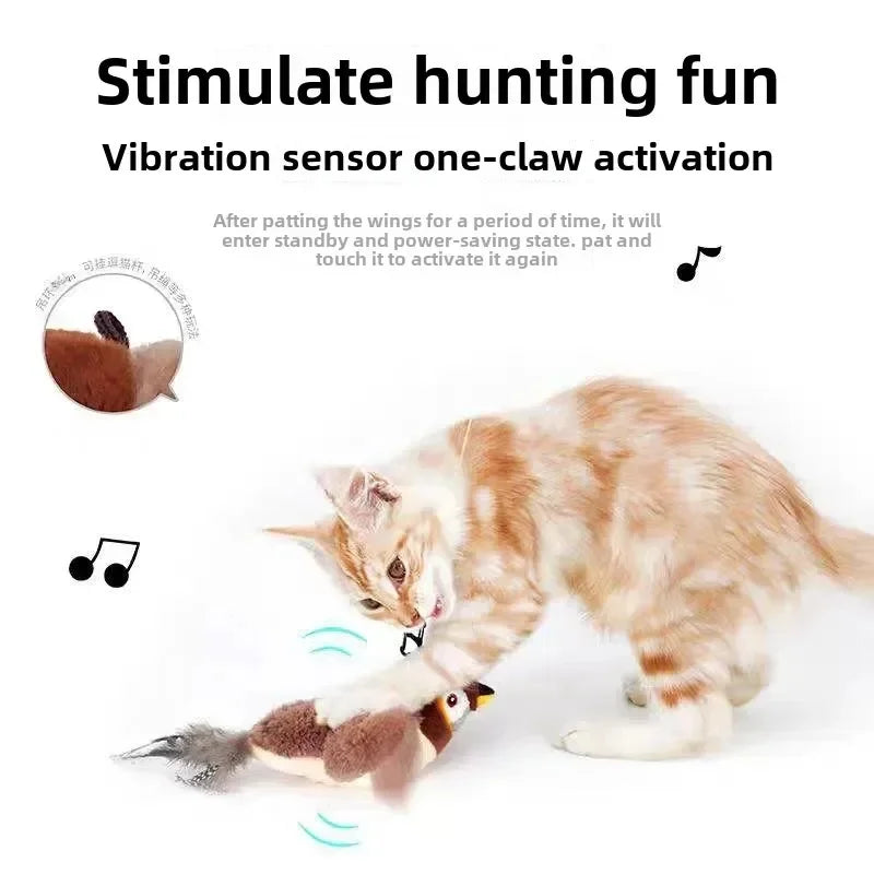 Remote Control Cat Toy Interactive Electric Fluttering Sparrow Realistic Bird Movements Engaging Pet Play Accessory