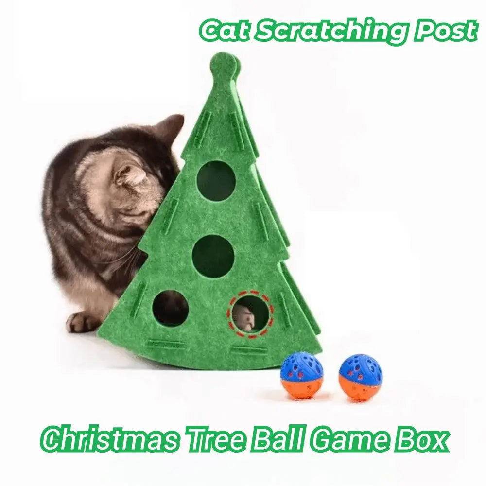 Creative Christmas Tree Shape Cat Scratching Posts with Ball Felt Cat Puzzle Box DIY Compact Size Pet Interactive Toy Kitten