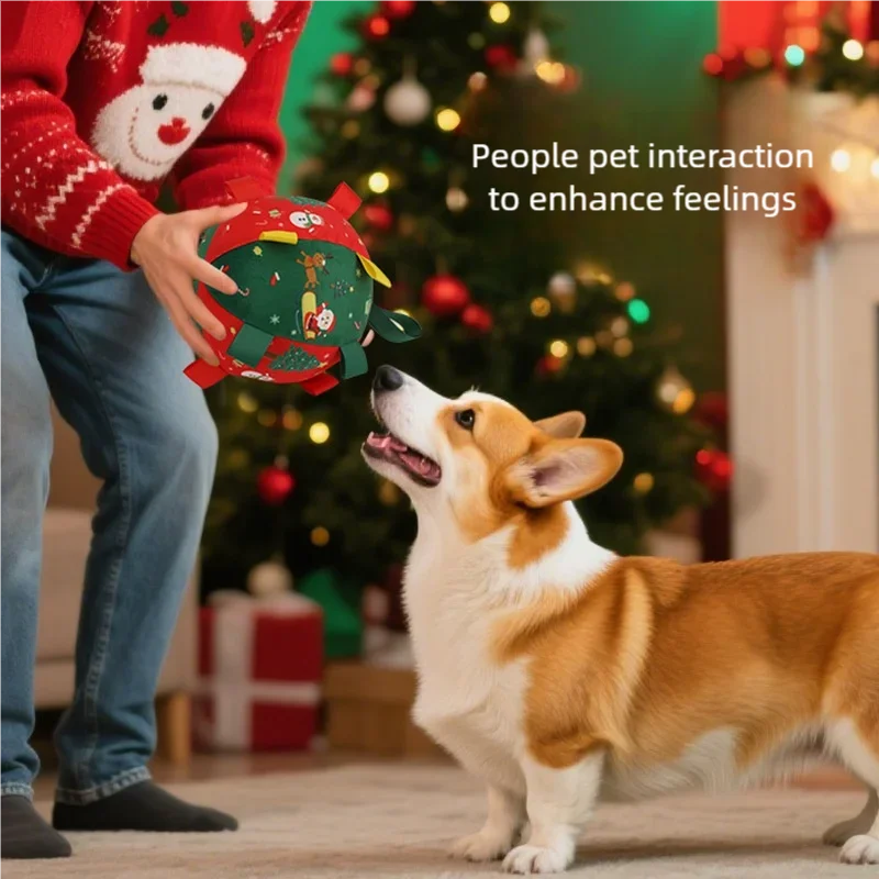Christmas Themed Plush Dog Toy Ball Interactive Gnawing Pet Toy for Teeth Grinding Self-hi Stuffy Interactive Plushie for Puppie