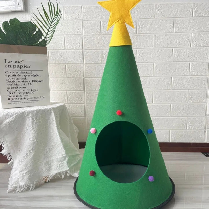 Felt Pet Nest Dog Tent Folding Christmas Cat Tree Hole Autumn And winter Warm Cat Nest Decoration Plush Ball Gift