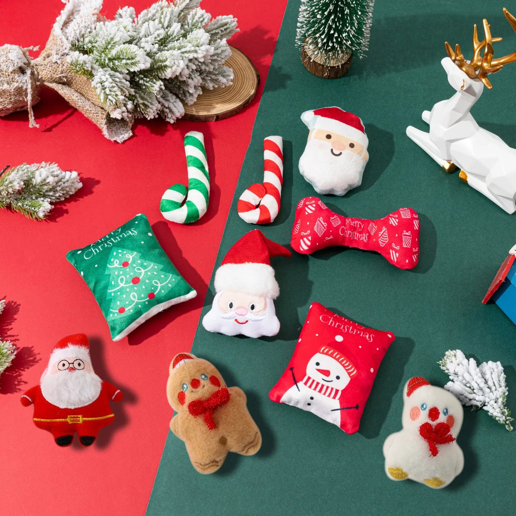 Christmas Dog Toy with BB Barking Sound Teeth Cleaning Christmas Pet Toy Puppy Accessories Interactive Toys for Small Dogs