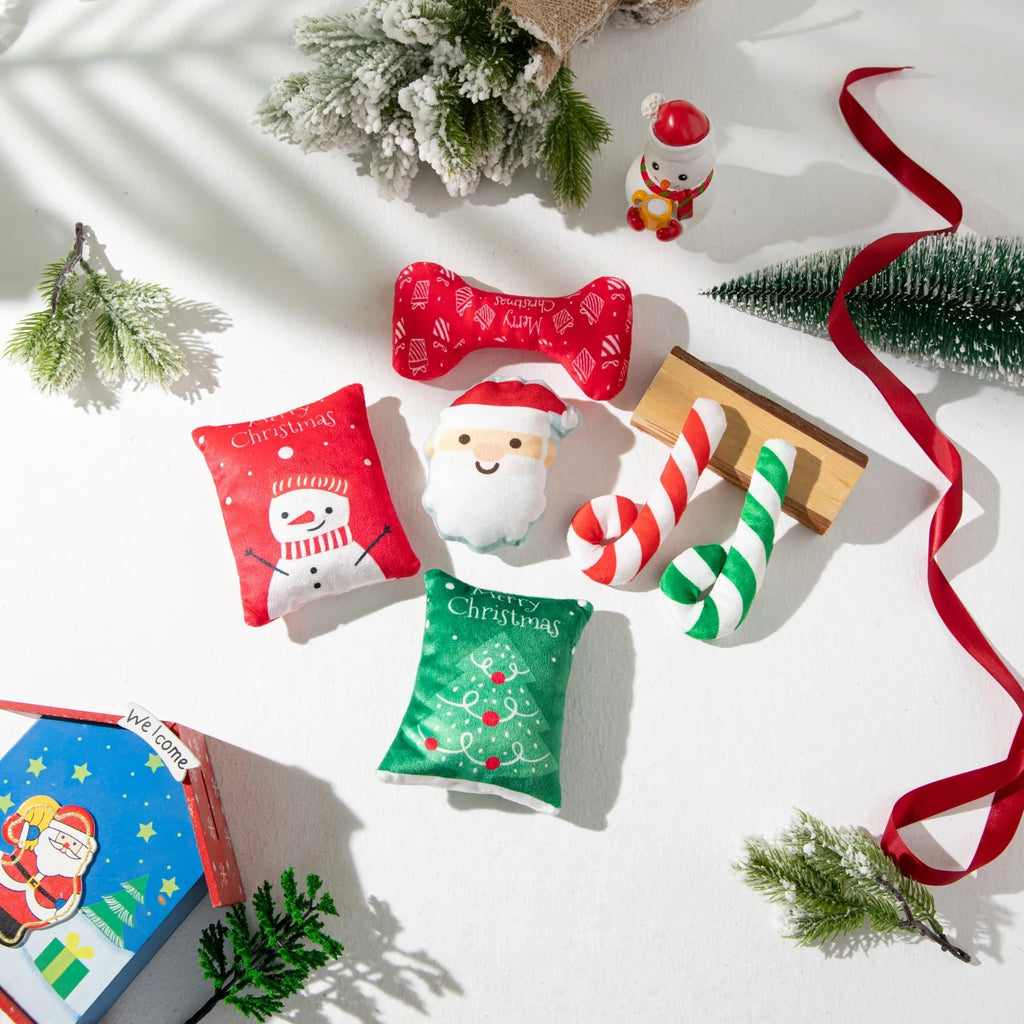 Christmas Dog Toy with BB Barking Sound Teeth Cleaning Christmas Pet Toy Puppy Accessories Interactive Toys for Small Dogs