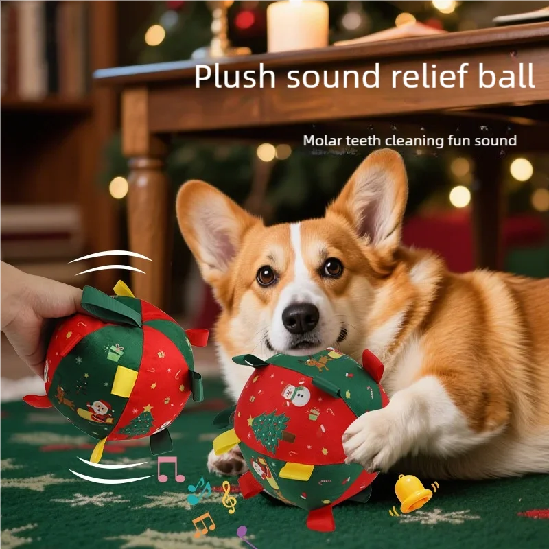 Christmas Themed Plush Dog Toy Ball Interactive Gnawing Pet Toy for Teeth Grinding Self-hi Stuffy Interactive Plushie for Puppie