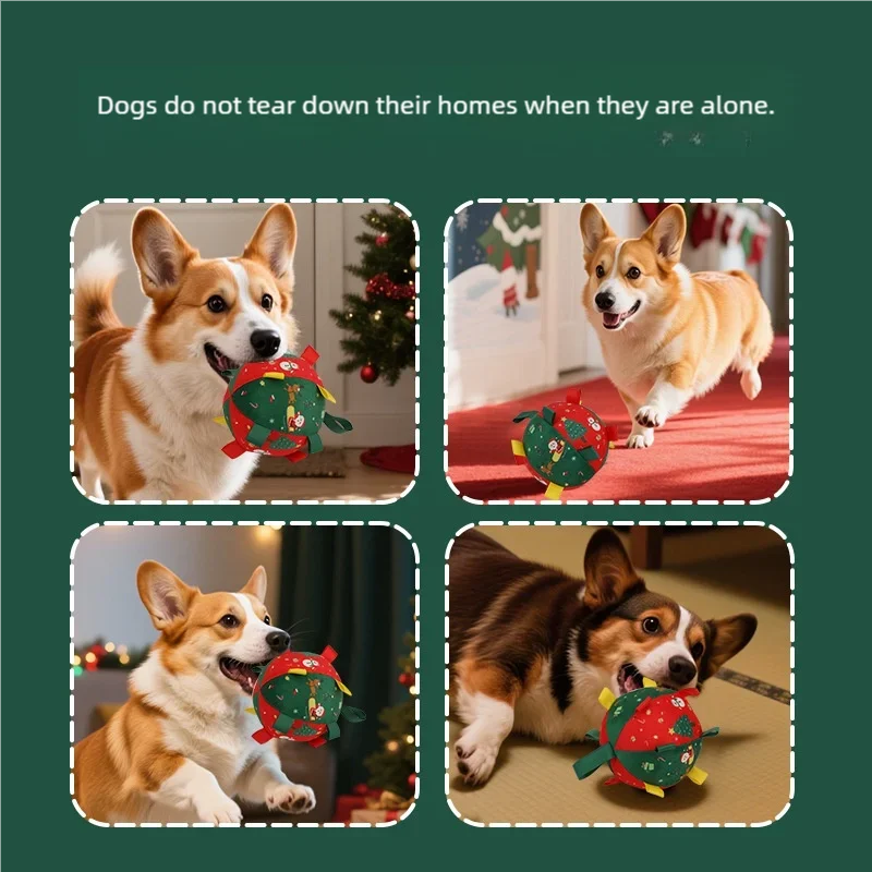 Christmas Themed Plush Dog Toy Ball Interactive Gnawing Pet Toy for Teeth Grinding Self-hi Stuffy Interactive Plushie for Puppie