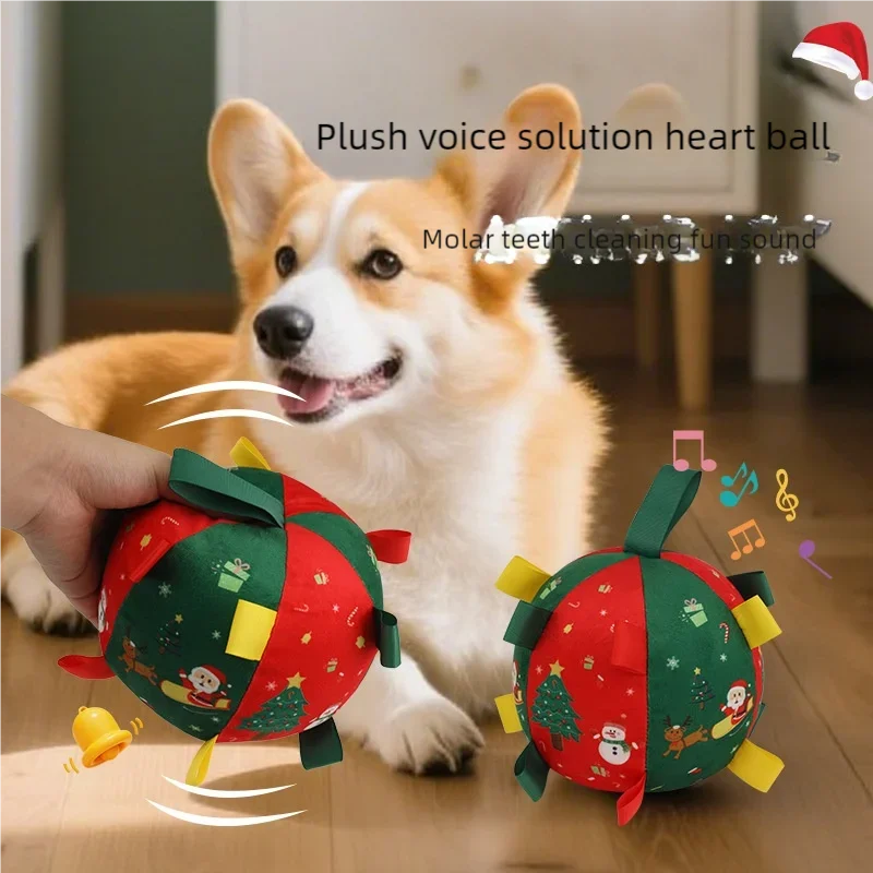 Christmas Themed Plush Dog Toy Ball Interactive Gnawing Pet Toy for Teeth Grinding Self-hi Stuffy Interactive Plushie for Puppie
