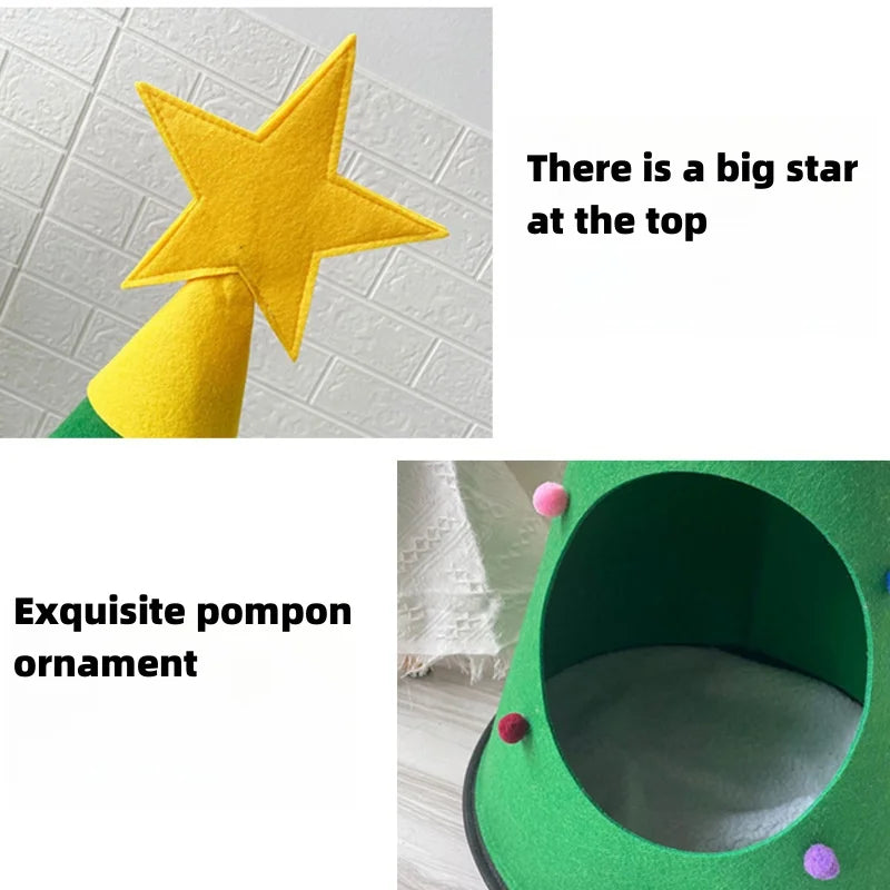 Felt Pet Nest Dog Tent Folding Christmas Cat Tree Hole Autumn And winter Warm Cat Nest Decoration Plush Ball Gift