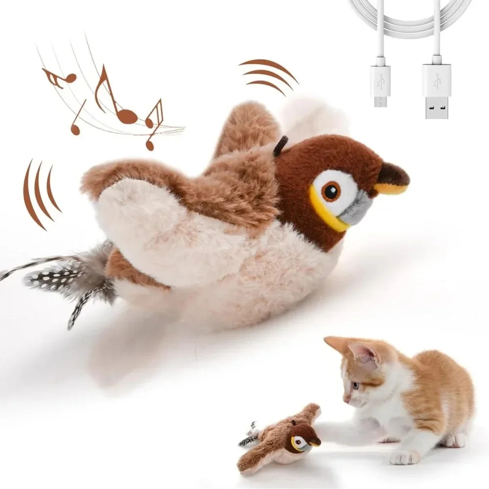 Remote Control Cat Toy Interactive Electric Fluttering Sparrow Realistic Bird Movements Engaging Pet Play Accessory