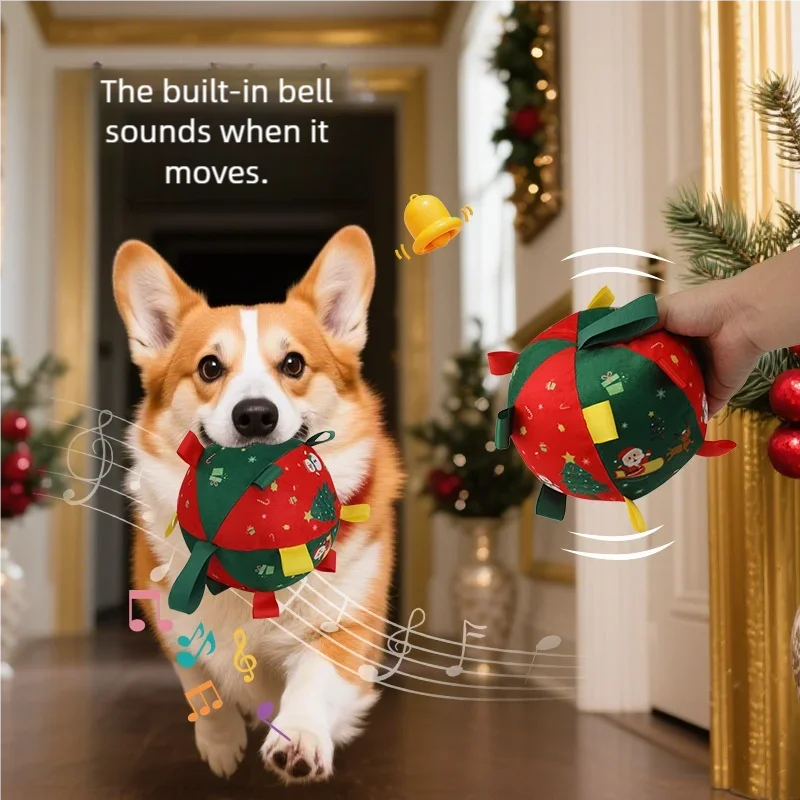 Christmas Themed Plush Dog Toy Ball Interactive Gnawing Pet Toy for Teeth Grinding Self-hi Stuffy Interactive Plushie for Puppie
